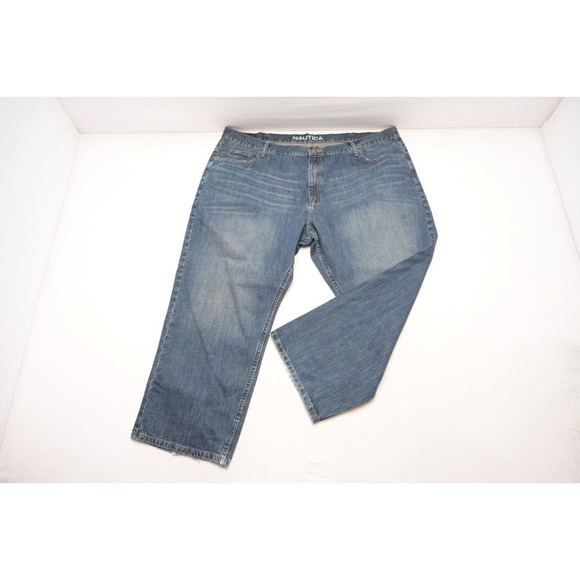 Nautica Straight Relaxed Rugged Denim Dark Blue Jeans Mens Size 50 x 30 - Picture 2 of 9